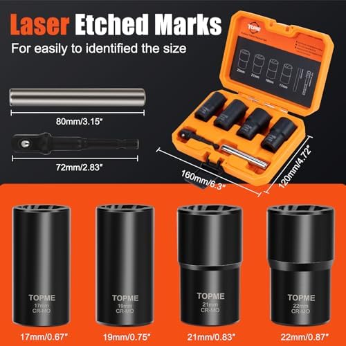 Locking Lug Nut Removal Tool, 6 Pieces Lug Nut Extractor Set 1/2 Inch Drive - Image 2