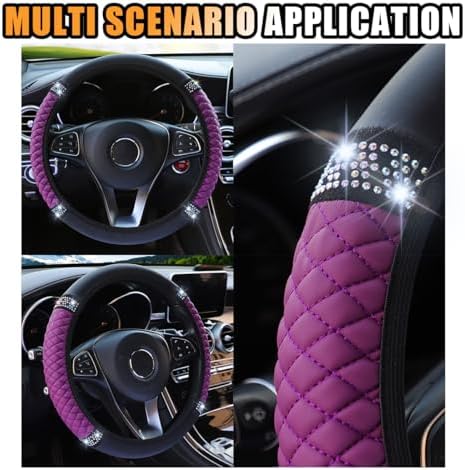 JOYCOURT 15 Inch Bling Soft Leather Car Steering Wheel Cover - Image 6
