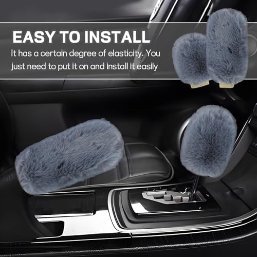 Hovom 2PCS Fluffy Car Gear Shift Knob Cover & Handbrake Cover - Image 5