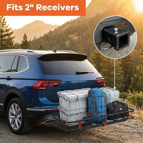Hitch Cargo Carrier, 500lb Capacity, Galvanized Steel, Stabilizer and Cargo Net - Image 4