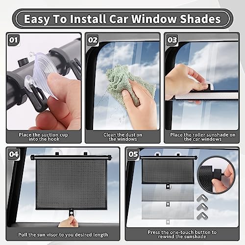 Sfee Car Window Shade for Side Windows, 4 Pack Sun Shade Retractable for Car - Image 5
