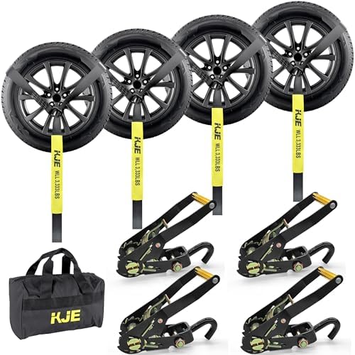 KJE 4 Pack Car Tie Down Straps for Trailers by KJE