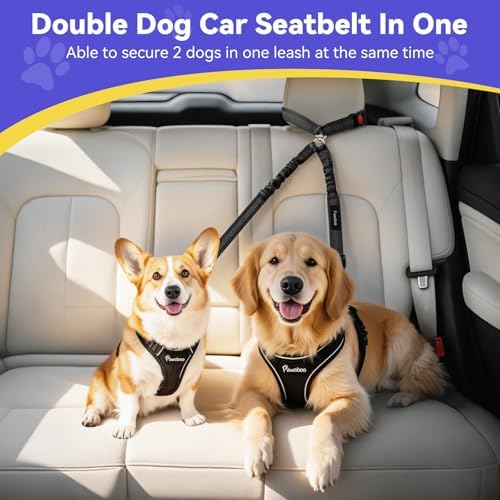 Pawaboo Dog Seat Belt for Car, Y Shape Two Dog Cars Harness for Cars Travel - Image 2