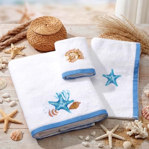 Peryiter 3 Pack Coastal Seashell Decorative Bath Towel Set - Image 4