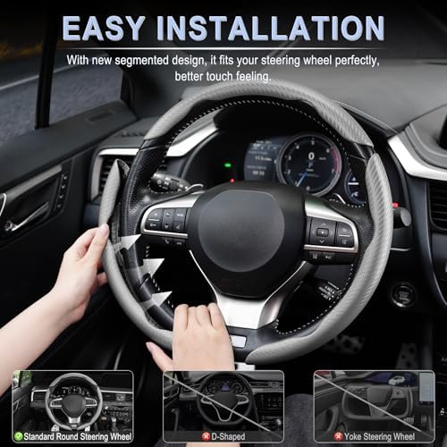 Amiss 3pcs Carbon Fiber Anti-Skid Steering Wheel Cover, Waterproof & Segmented - Image 5