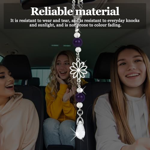 Hovom Flower Car Charm for Rear View Mirror, Cute Crystal Rearview Mirror - Image 4