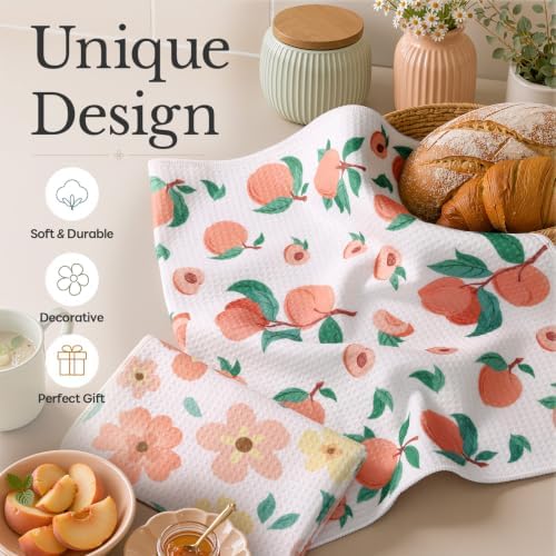 Homaxy Large Waffle Weave Kitchen Towels 2 Pack, Peachy Sweet - Image 3