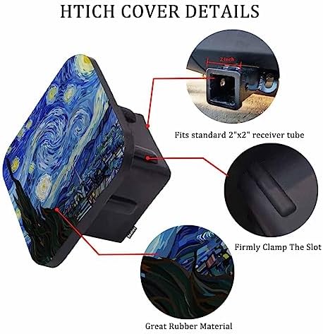 Hitch Cover 2" Starry Night, Van Gogh Moon Mountain Village Painting Rubber - Image 3