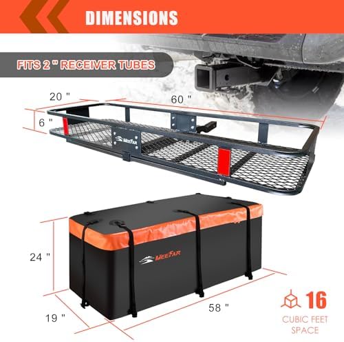 Hitch Mount Cargo Carrier Rack Basket 60"*20"*6"+Waterproof Bag 16 Cu.Ft. - Image 3