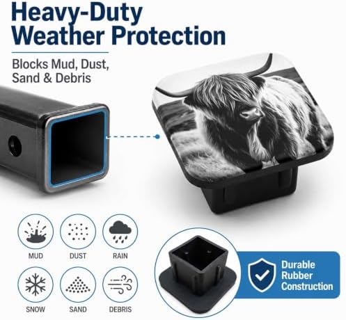 Hitch Cover Receiver Tube Hitch Plug Hairy Highland Cow, Tool-Free Install Tow - Image 6