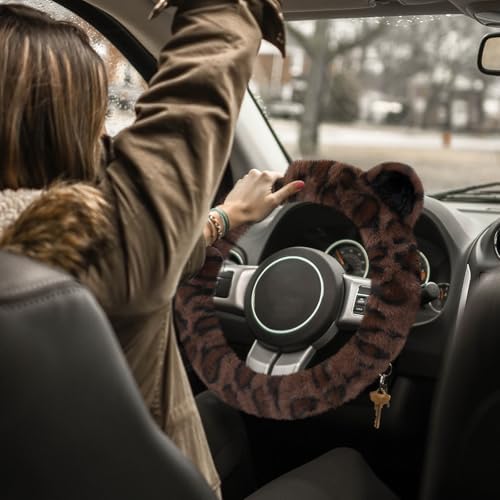 Accmor Fuzzy Car Steering Wheel Cover, Warm Fluffy Leopard Steering Wheel Cover - Image 7