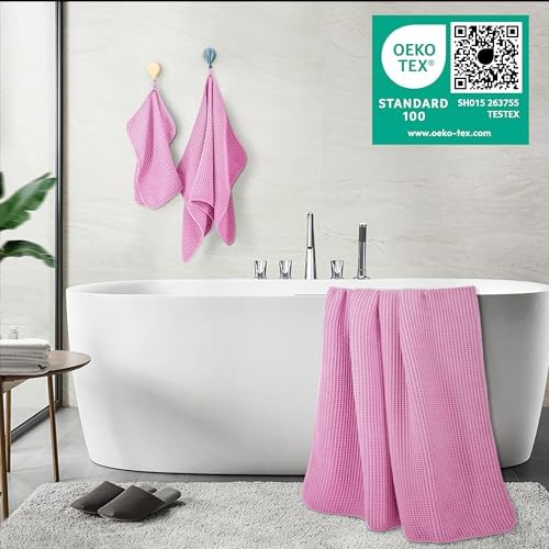 POLYTE 430 GSM Poly Blend Microfiber Quick Dry Waffle Bath Towel Set of 6 - Image 3