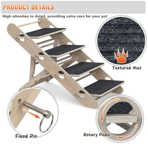 Dog Ramp for Bed, Foldable 15"x34" Solid Wood Pet Stairs for Small Dog - Image 2