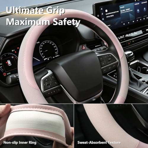 KAFEEK Pink Steering Wheel Cover Women, Cooling Ice Silk, Universal 15 Inch - Image 5