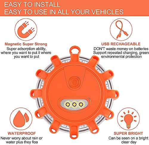 Tobfit 8 Pack USB-C Rechargeable LED Road Flares Roadside Emergency Car Kit - Image 6