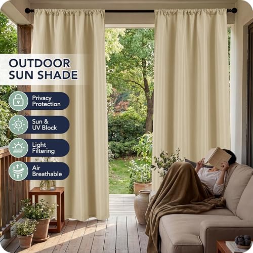 Patio Curtains Outdoor Waterproof, 4 Panels, Rod Pocket Sunshades - Image 3