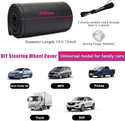 Ziciner Genuine Leather Steering Wheel Cover, Stitch on Wrap, Breathable - Image 2