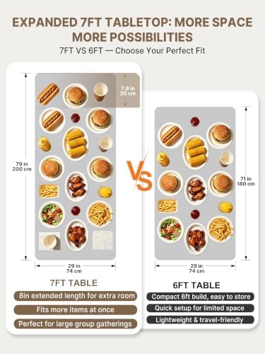 7FT Folding Table, Heavy Duty Fold-in-Half Portable Plastic White - Image 6