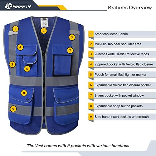 JKSafety Safety Vest for Men Women Reflective Hi Vis JK159 Blue 2XL - Image 3