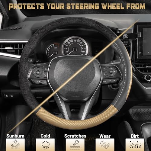 SEG Direct Car Steering Wheel Cover 14.5"-15" Golden Carbon Fiber Pattern - Image 4