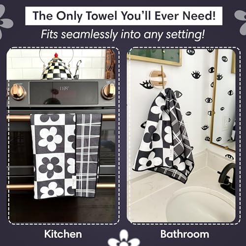 crae. Reversible Microfiber Hand Towel, 8 Track Black/White - Image 2