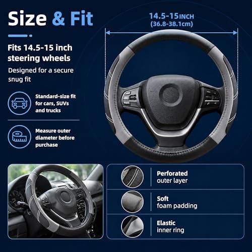 Elantrip Steering Wheel Cover for 14.5" to 15" Wheels, Soft Padded Grip - Image 4