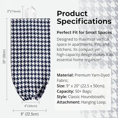 Plastic Bag Holder, Wall Mount Grocery Bag Dispenser, Yarn-dyed Houndstooth - Image 3
