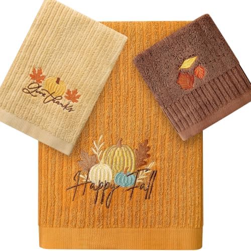 Peryiter 3 Pack Fall Pumpkin Decorative Bath Towel Set by Peryiter