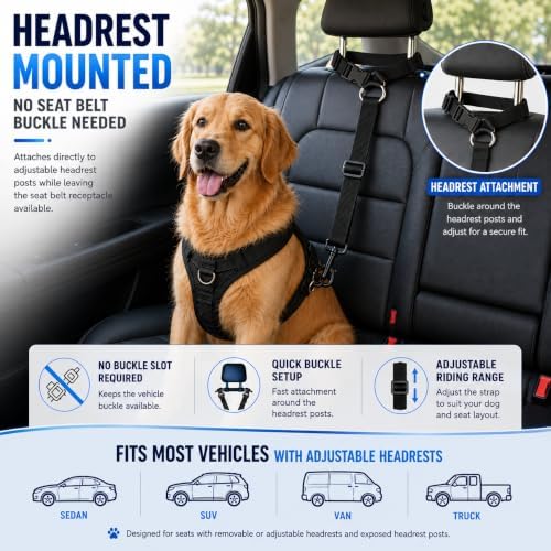 Dog Cat Car Headrest Restraint, Adjustable Pet Safety Seat Belt Strap - Image 4