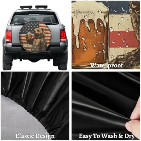 Spare Tire Cover Bear American Flag Wheel Covers Protectors Waterproof - Image 4