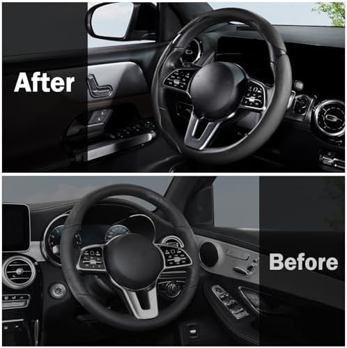 Car Steering Wheel Cover Leather 14.5-15 in Universal 3Pcs Set Black - Image 7
