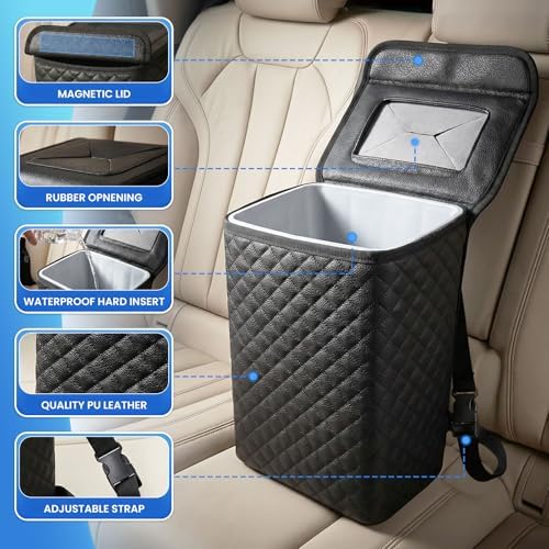 Tsumbay Car Trash Can with Lid, Leather Garbage Can, Leakproof and Removable - Image 3