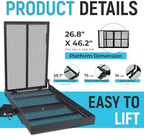 ECOTRIC 46.2 X 26.8 X 38.7 Inch Hitch Cargo Carrier W/Ramp Foldable 500 Lbs - Image 5