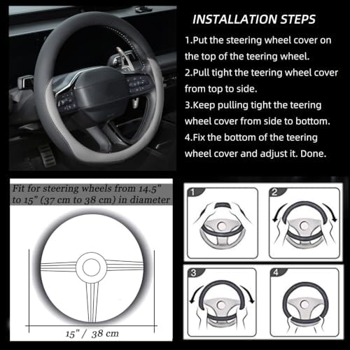 Valleycomfy Microfiber Leather Steering Wheel Cover 14.5"-15" Grey - Image 7