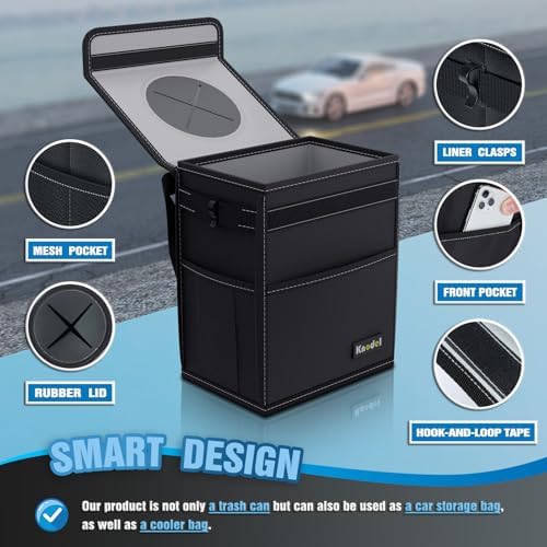 K KNODEL Car Trash Can with Lid, Car Garbage, Bin and Bag - Image 3