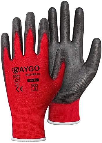 KAYGO Safety Work Gloves for Men Women, PU Coated Palm & Fingers by KAYGO