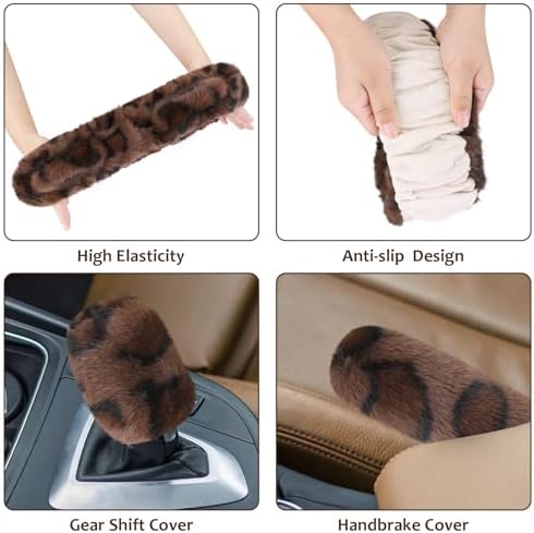 Accmor Fuzzy Car Steering Wheel Cover, Warm Fluffy Leopard Steering Wheel Cover - Image 5