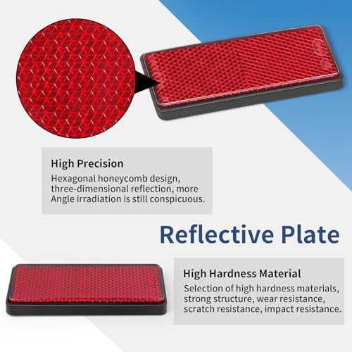 10 Pack Red Reflectors Self-Adhesive Rectangular, Quick Mount - Image 2