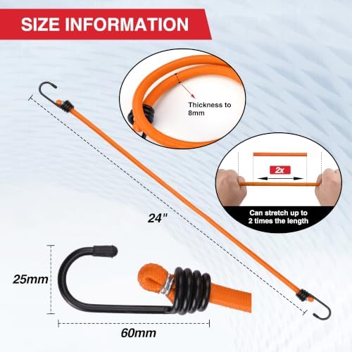 WORKPRO 24" Bungee Cords with Hooks, 4 Pack Heavy Duty Outdoor Bungee Strap - Image 2