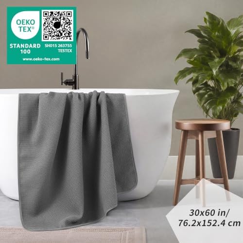 POLYTE 380 GSM Poly Blend Microfiber Quick Dry Waffle Bath Towel, 30x60 in - Image 4