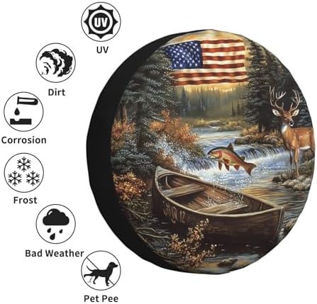 Spare Tire Cover for RV Camper, American Flag Forest Fish Deer Tire Cover - Image 5