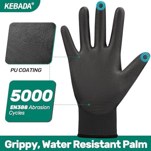 Kebada W1 Safety Work Gloves for Men & Women, Touchscreen, PU Coated - Image 2