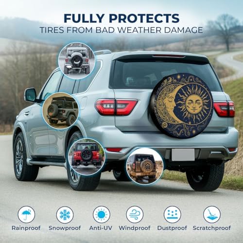 GENANY Celestial Sun Moon Thick PVC Leather Spare Tire Cover Size 17 - Image 3
