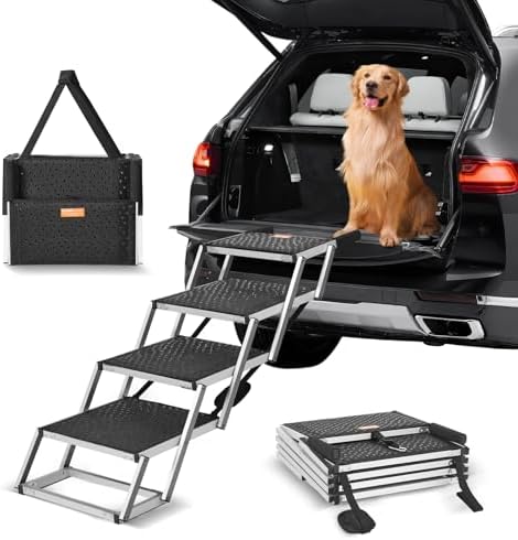 VEVOR 4-Step Dog Car Steps, Folding Dog Ramp by VEVOR