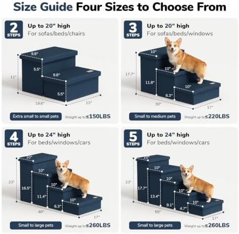5-Step Wide Dog Stairs with Storage 23" H, Non-Slip Sturdy Pet Steps - Image 2