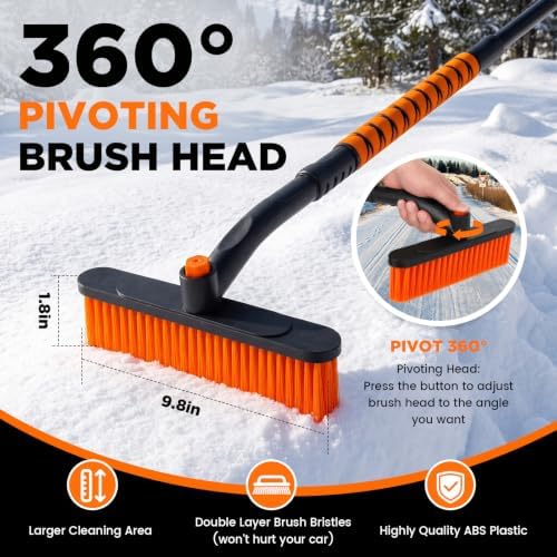 33" Snow Brush and Ice Scraper for Car Windshield, Extendable & 360° Pivoting - Image 3