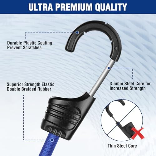 WORKPRO 24" Bungee Cords with Hooks, 4 Pack Heavy Duty Outdoor Bungee Strap - Image 2