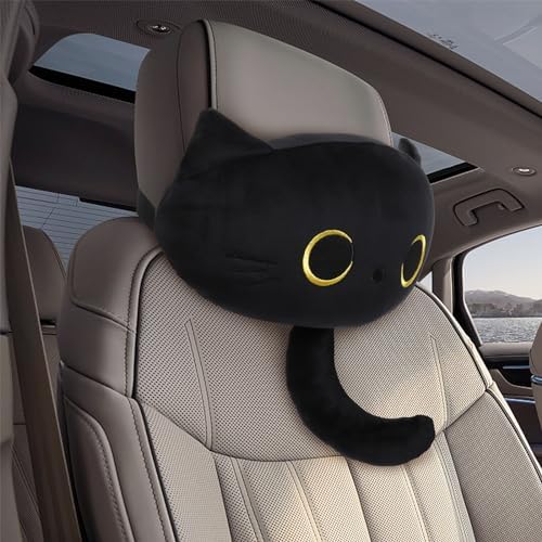 Black Cat Car Headrest Pillow Neck Support Plush Cushion - Image 5