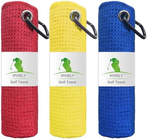VIVIDLY 3 Pack 16"x16" Waffle Microfiber Golf Towels by VIVIDLY