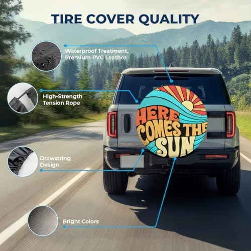 GENANY Retro Sunset Wave Thick PVC Leather Spare Tire Cover Size 18 - Image 4